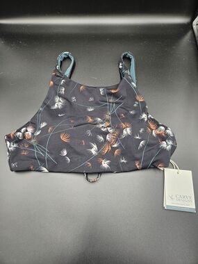 Carve Designs Zuri Bikini Top Feather Floral Print Size Small NWT Recycled Fabri